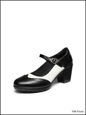 Women's Oxford Mary Jane Dress Heels, Faux Leather Chunky Block Heel Pump